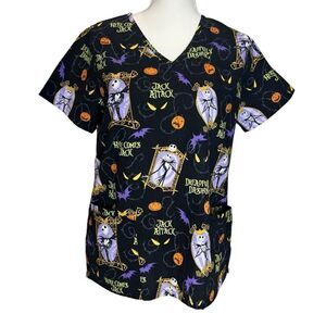 Disney Nightmare Before Christmas Women's Scrub Top Jack Skellington SIZE S